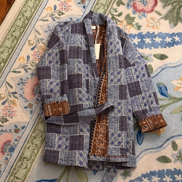 Julia Amory Jackets & Blazers - Julia Amory hazel wrap Blue and Brown Patterned Jacket xs
